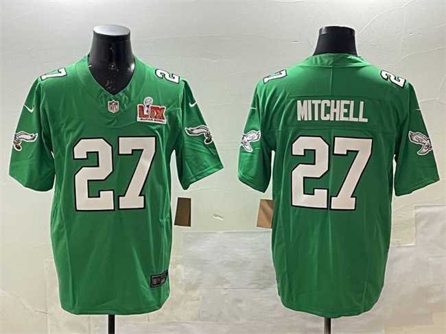 Mens Philadelphia Eagles #27 Quinyon Mitchell Green 2025 Super Bowl LIX Patch F.U.S.E. Throwback Vapor Untouchable Limited Stitched Jersey